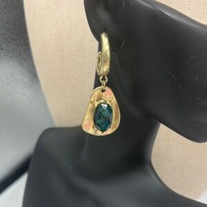 Vintage Gold-Tone Drop Earrings with Dark Teal Oval Stone